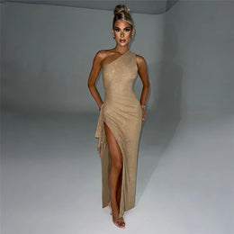 One Shoulder Sleeveless Bodycon Maxi Dress