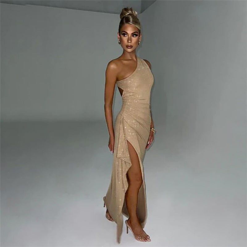 One Shoulder Sleeveless Bodycon Maxi Dress