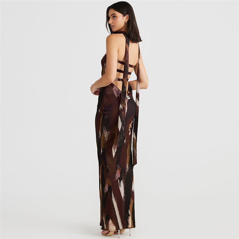 Strapless Tie & Die Print Maxi Dress