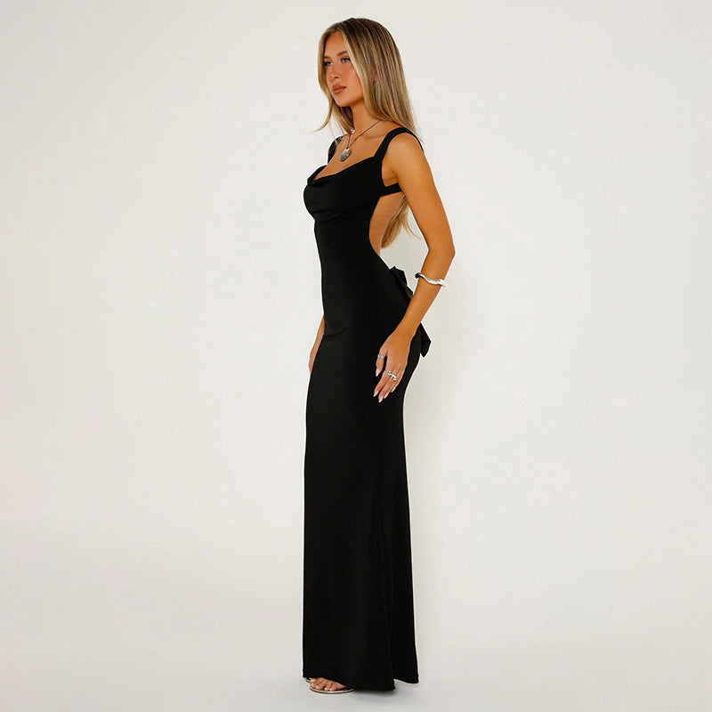 Shoulder Straps Sleeveless Bow Maxi Dress
