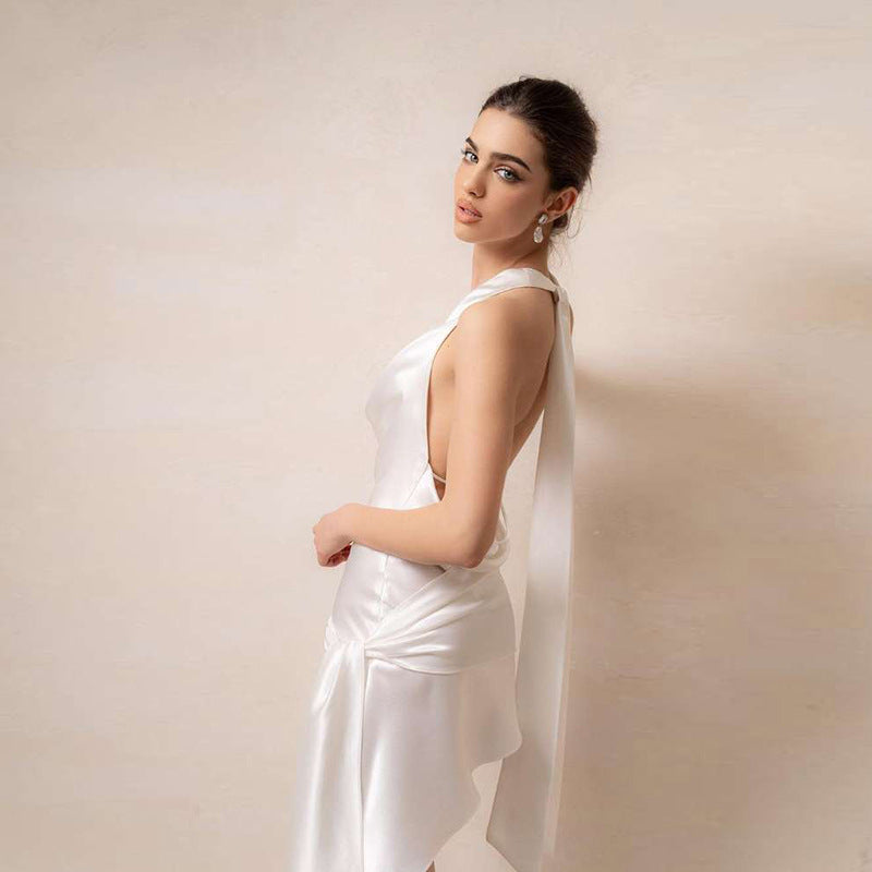 White Halter Neck A-Line Dress