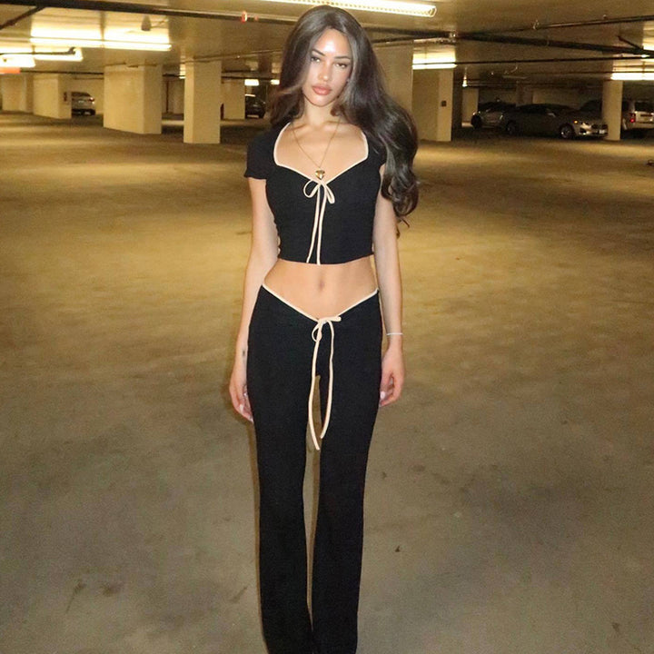 Black Sweetheart Neck Crop Top and Palazzos