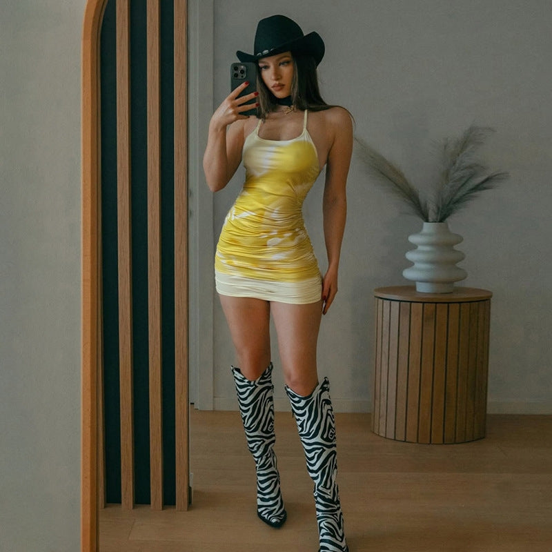Women Tie and Dye Halter Neck Bodycon Mini Dress