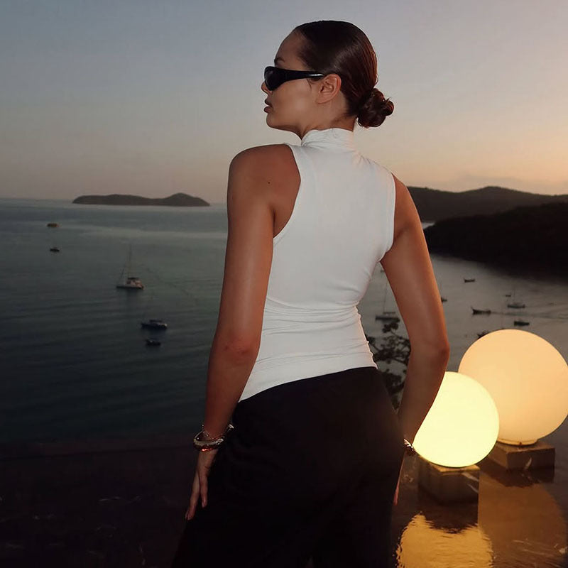 Women High Neck Sleeveless Fitted Top