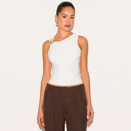 Women Sleeveless Applique Ruched Fitted Top