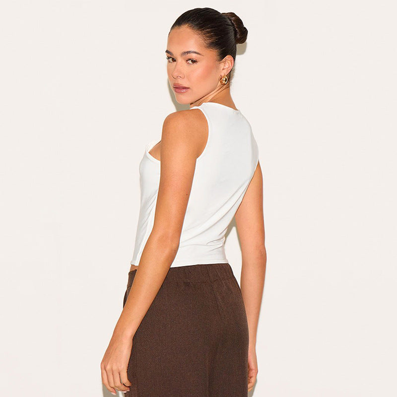 Women Sleeveless Applique Ruched Fitted Top