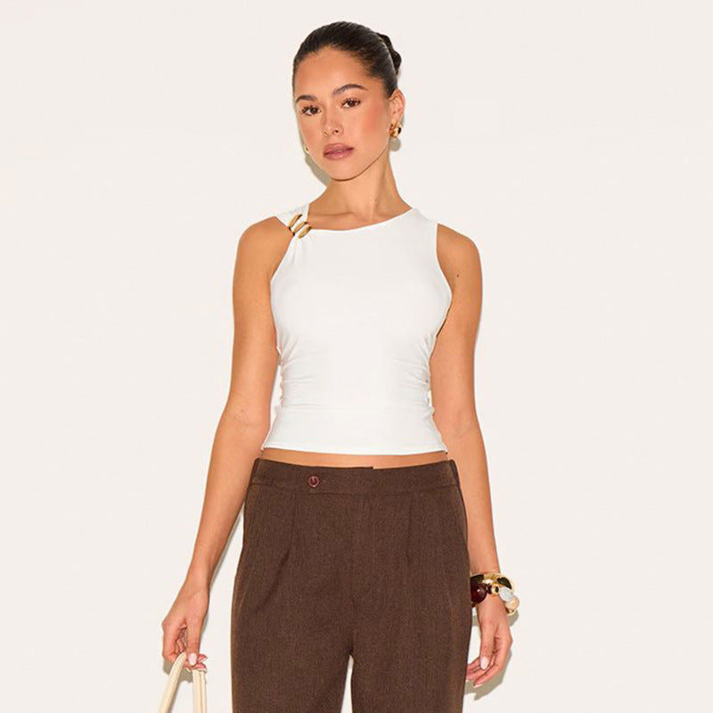 Women Sleeveless Applique Ruched Fitted Top