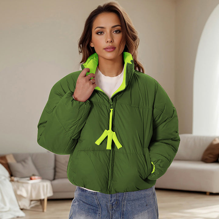 Women Mock Collar Solid Casual Puffer Jacket