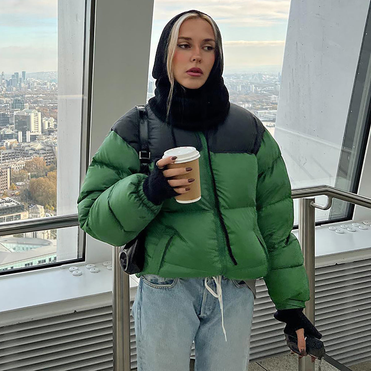 Women Colourblocked Puffer Jacket