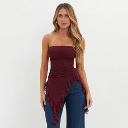 Red Off Shoulder Georgette Tube Top