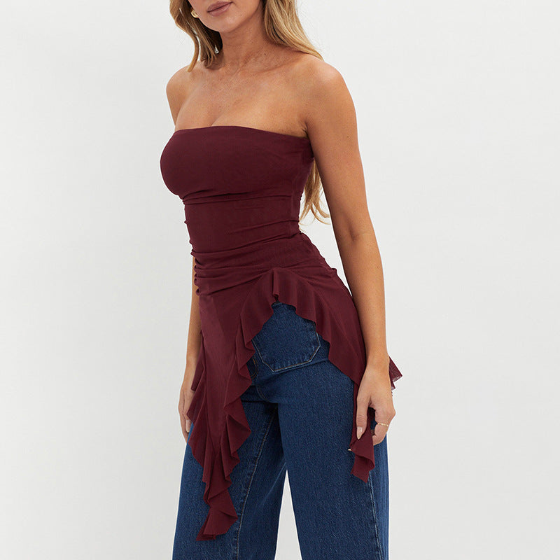 Red Off Shoulder Georgette Tube Top