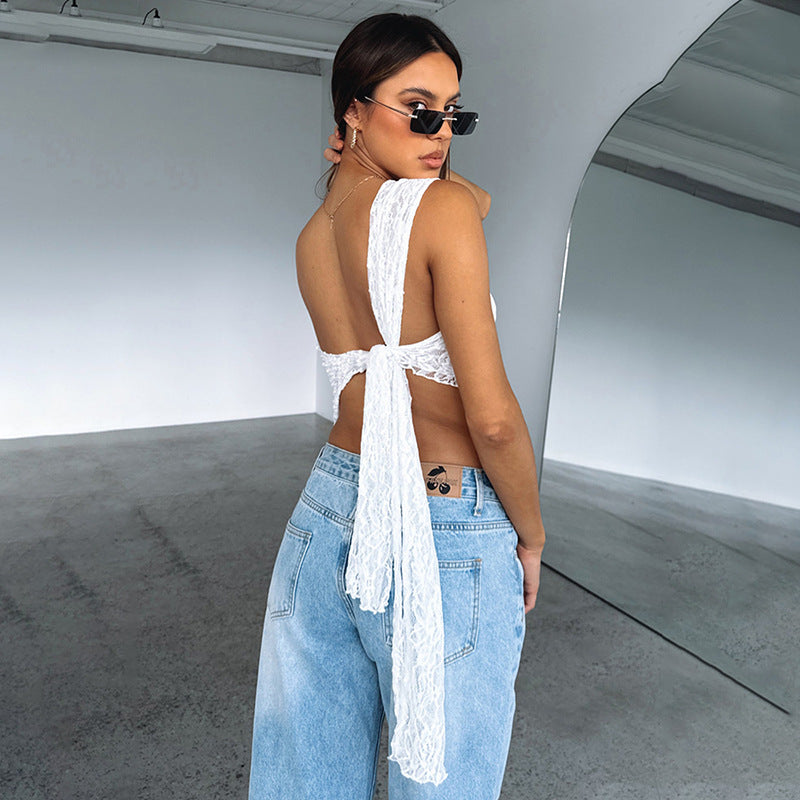 Printed One Shoulder Semi Sheer Net Top
