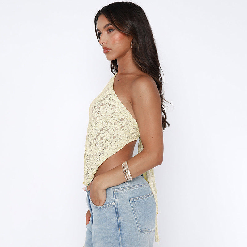 Self Design One Shoulder Net Top