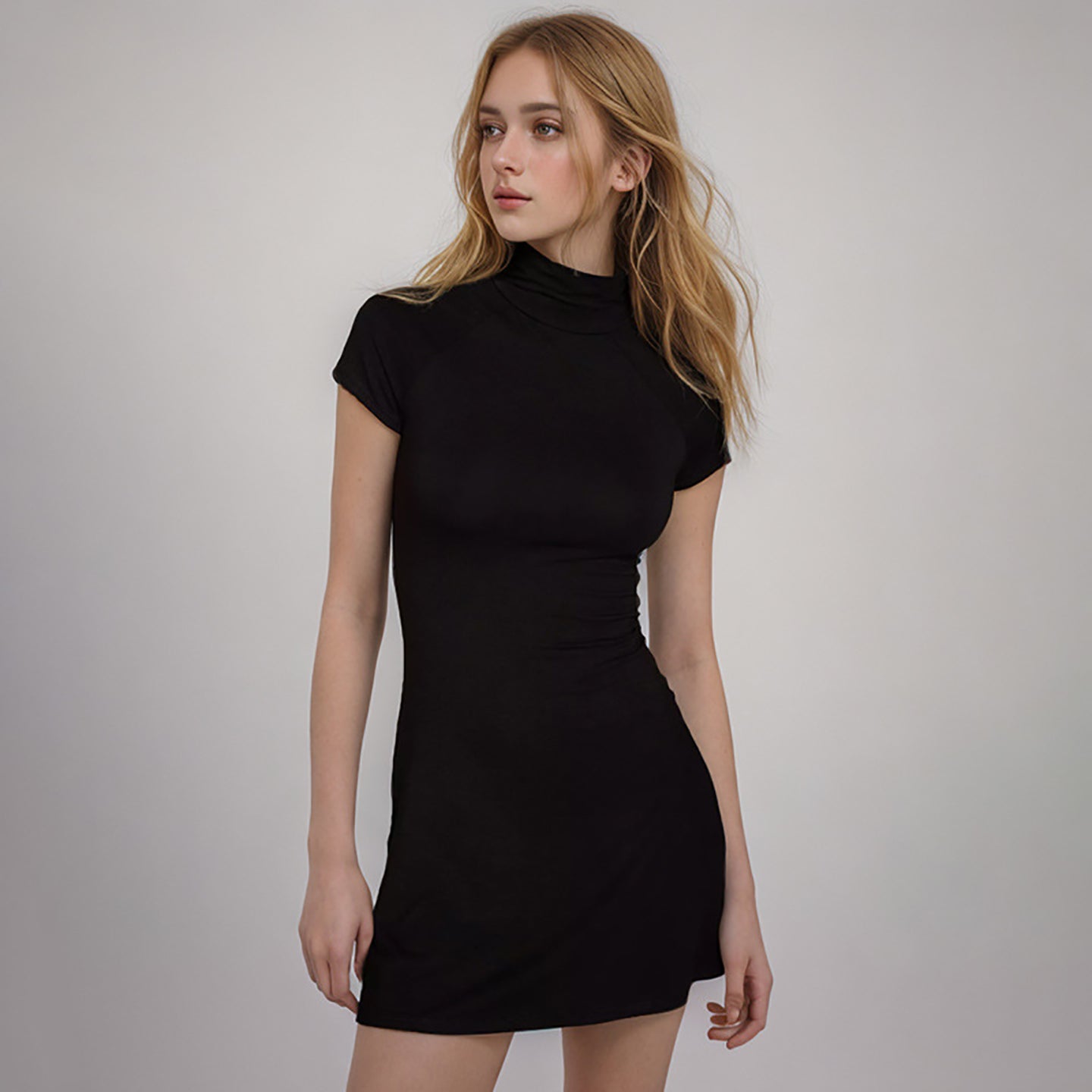 Mock Neck Sheath Mini Dress