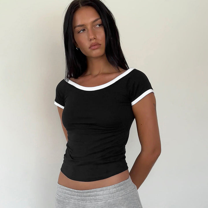 Women Solid Monochrome Boat Neck Crop Top