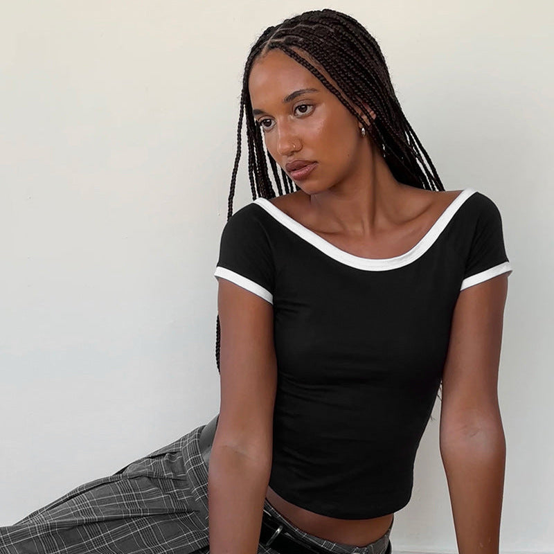Women Solid Monochrome Boat Neck Crop Top