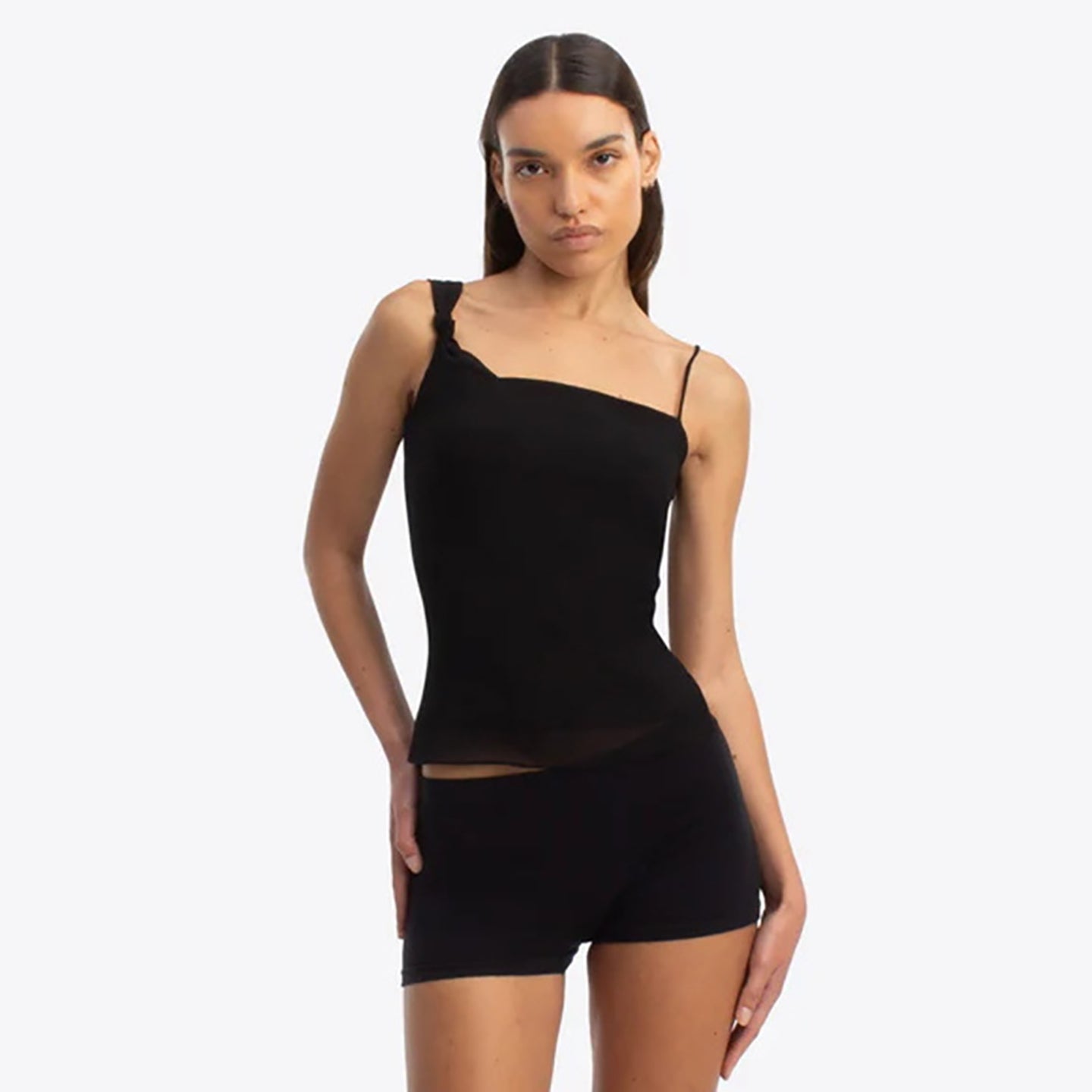 Women Solid One Shoulder Strap Top