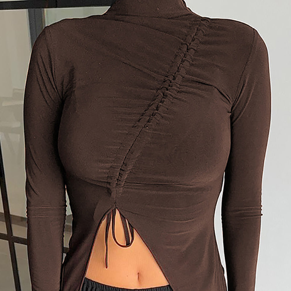 Women High Neck Fitted Top With Tie-Ups Details
