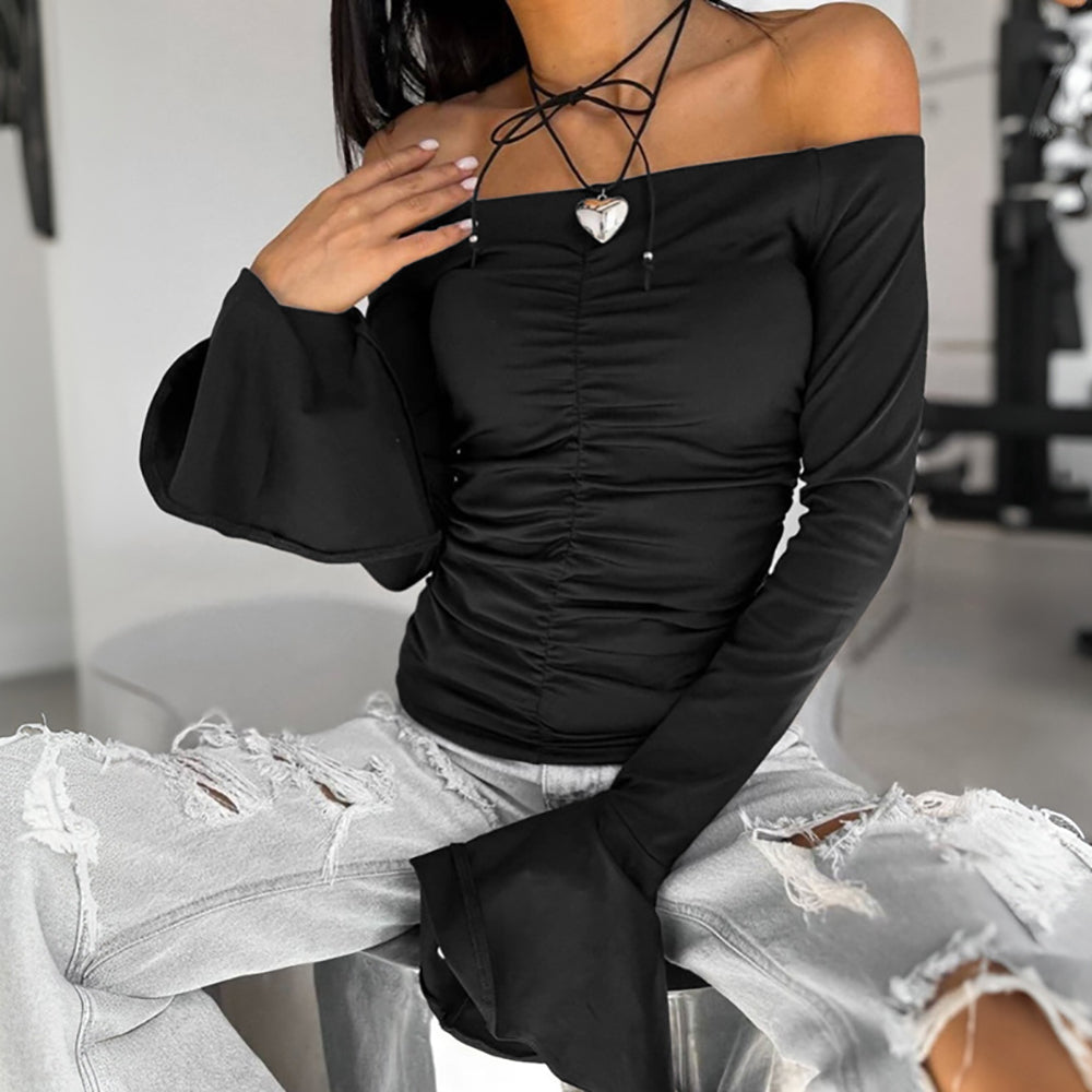 Women Bell Sleeves Off-Shoulder Top