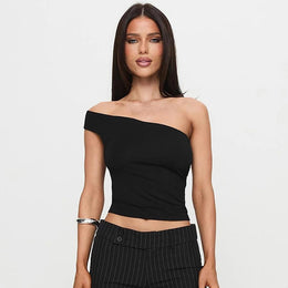 Women One Shoulder Crop Tank Top