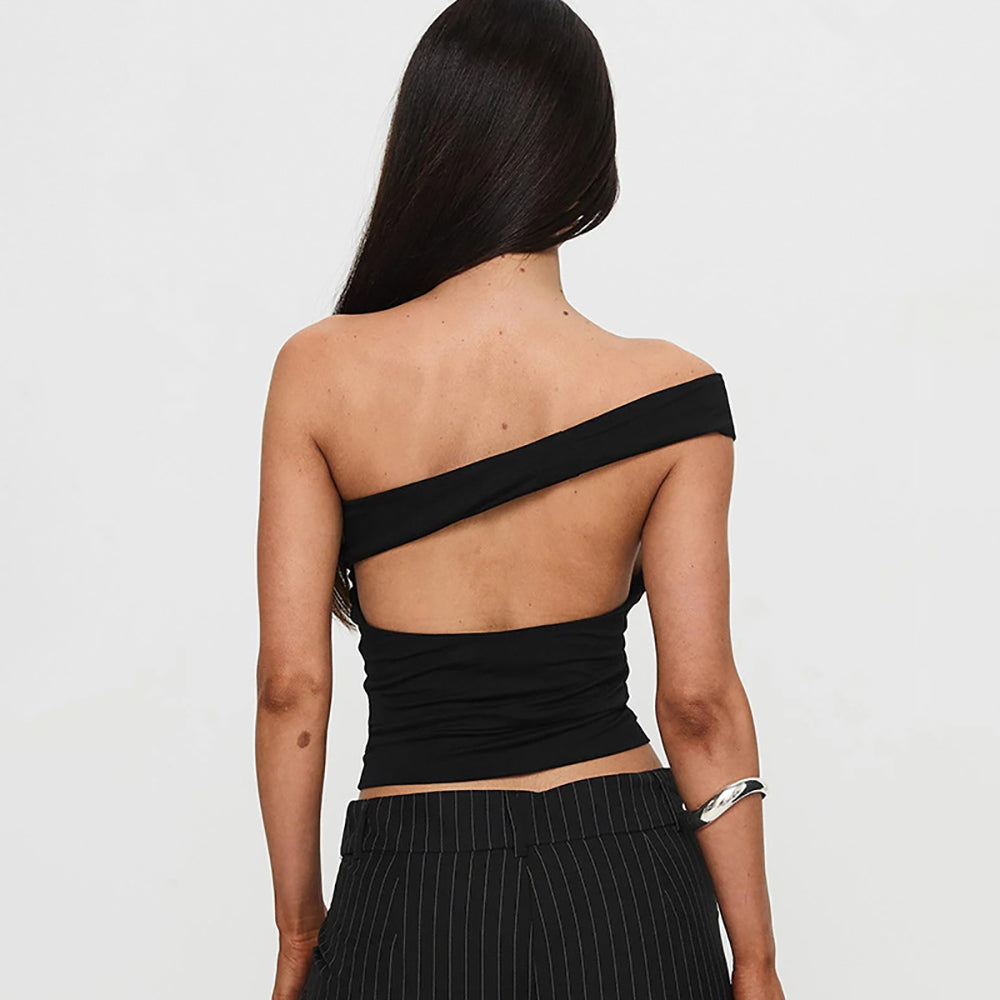 Women One Shoulder Crop Tank Top