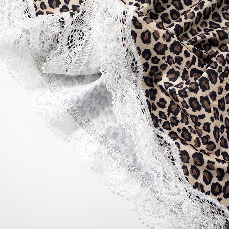 Animal Printed Halter Neck Lace Insert Detail A-Line Mini Dress