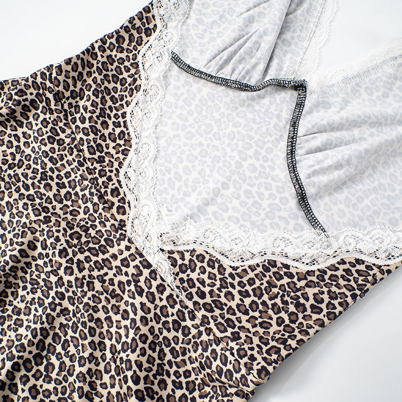 Animal Printed Halter Neck Lace Insert Detail A-Line Mini Dress