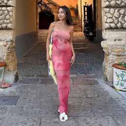 Tie & Dye Dyed Strapless Bandeau Maxi Dress