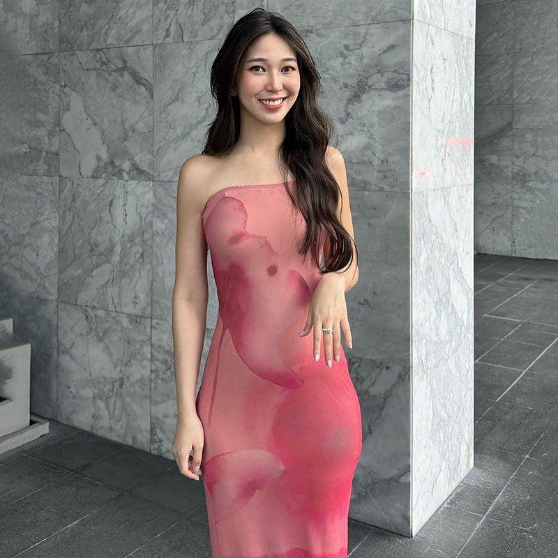 Tie & Dye Dyed Strapless Bandeau Maxi Dress