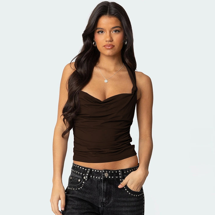 Women Sweetheart Neck Georgette Fitted Crop Top