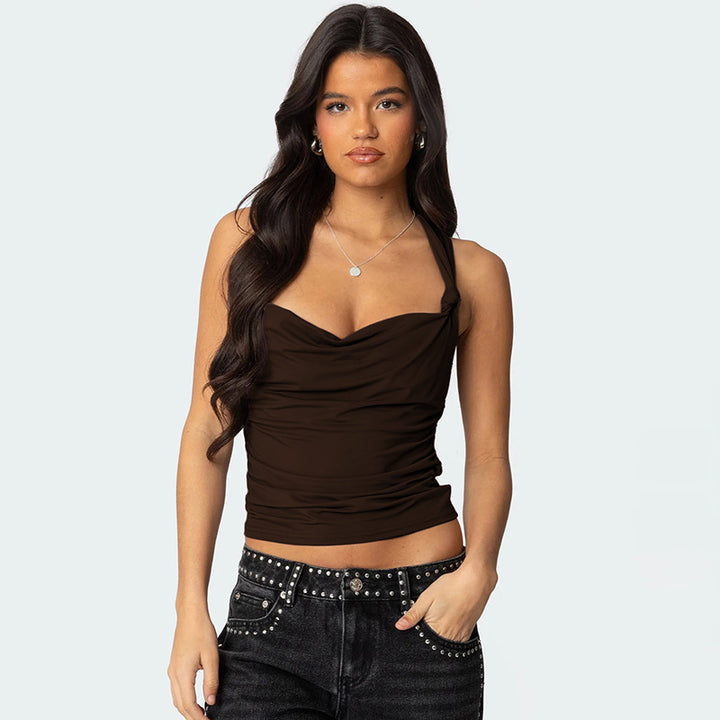Women Sweetheart Neck Georgette Fitted Crop Top