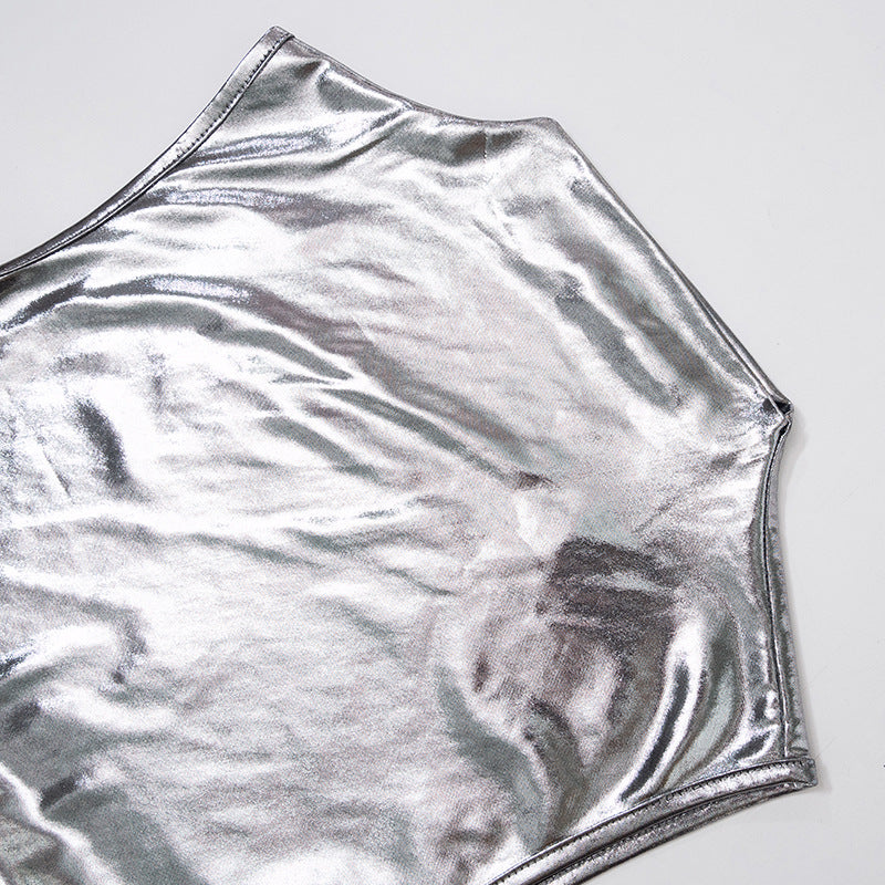 Silver Toned High Neck Bodycon Dress