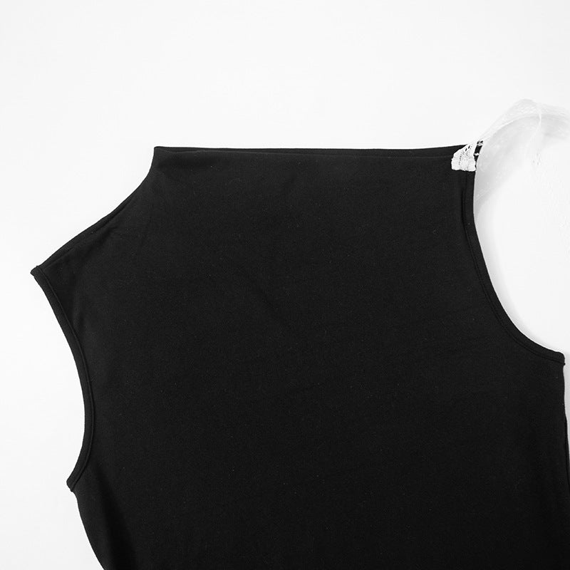 Black One Shoulder Georgette Top