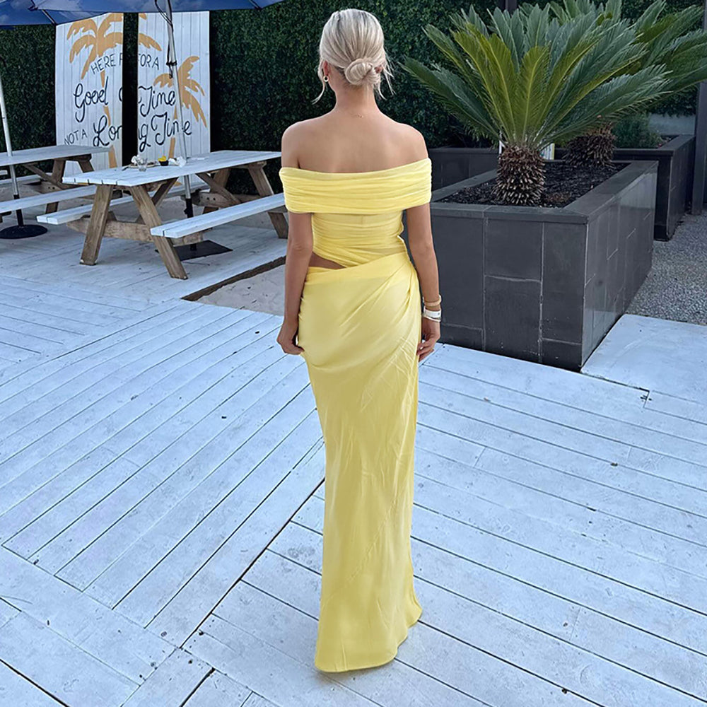Women Off-Shoulder Fit & Flare Maxi Dress