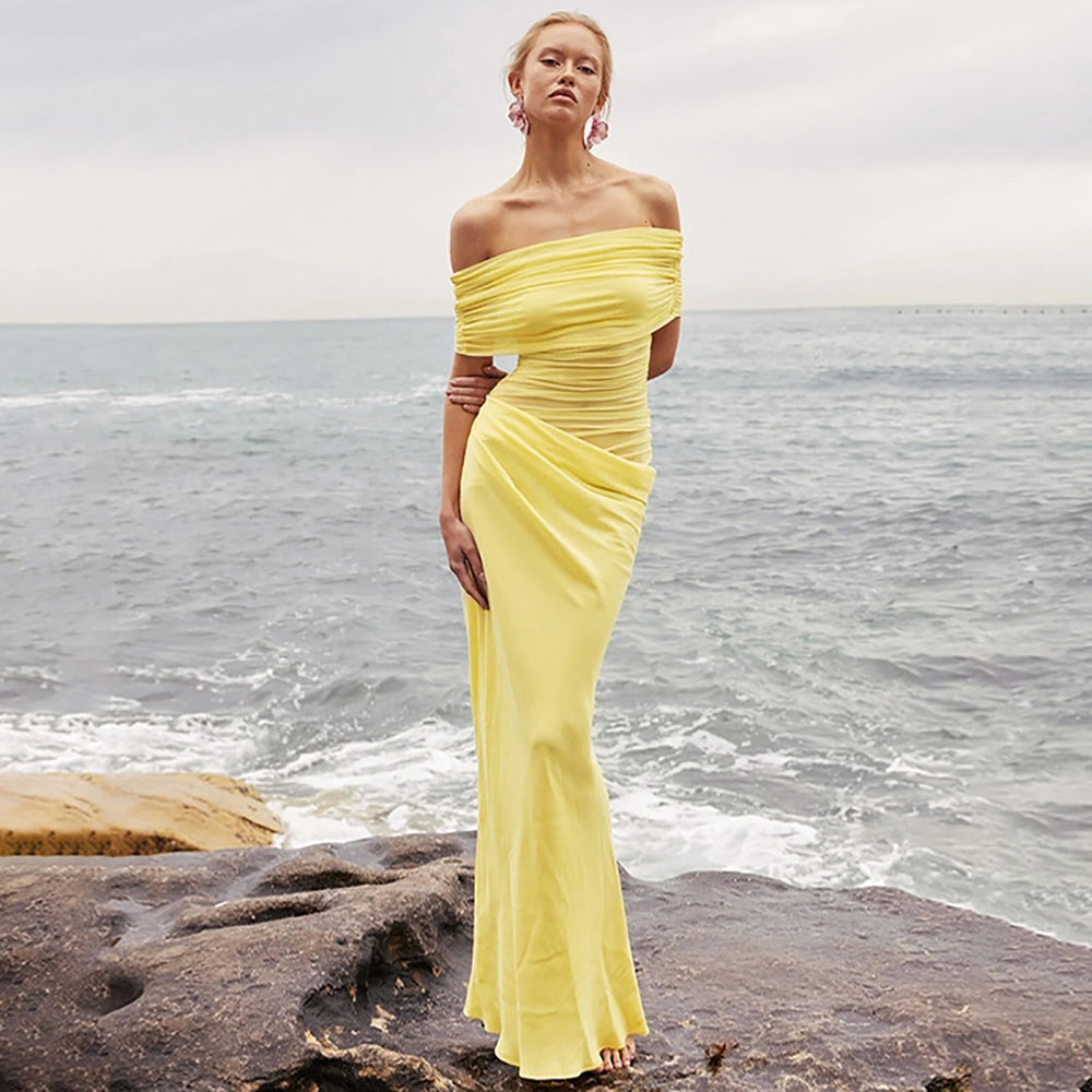 Women Off-Shoulder Fit & Flare Maxi Dress
