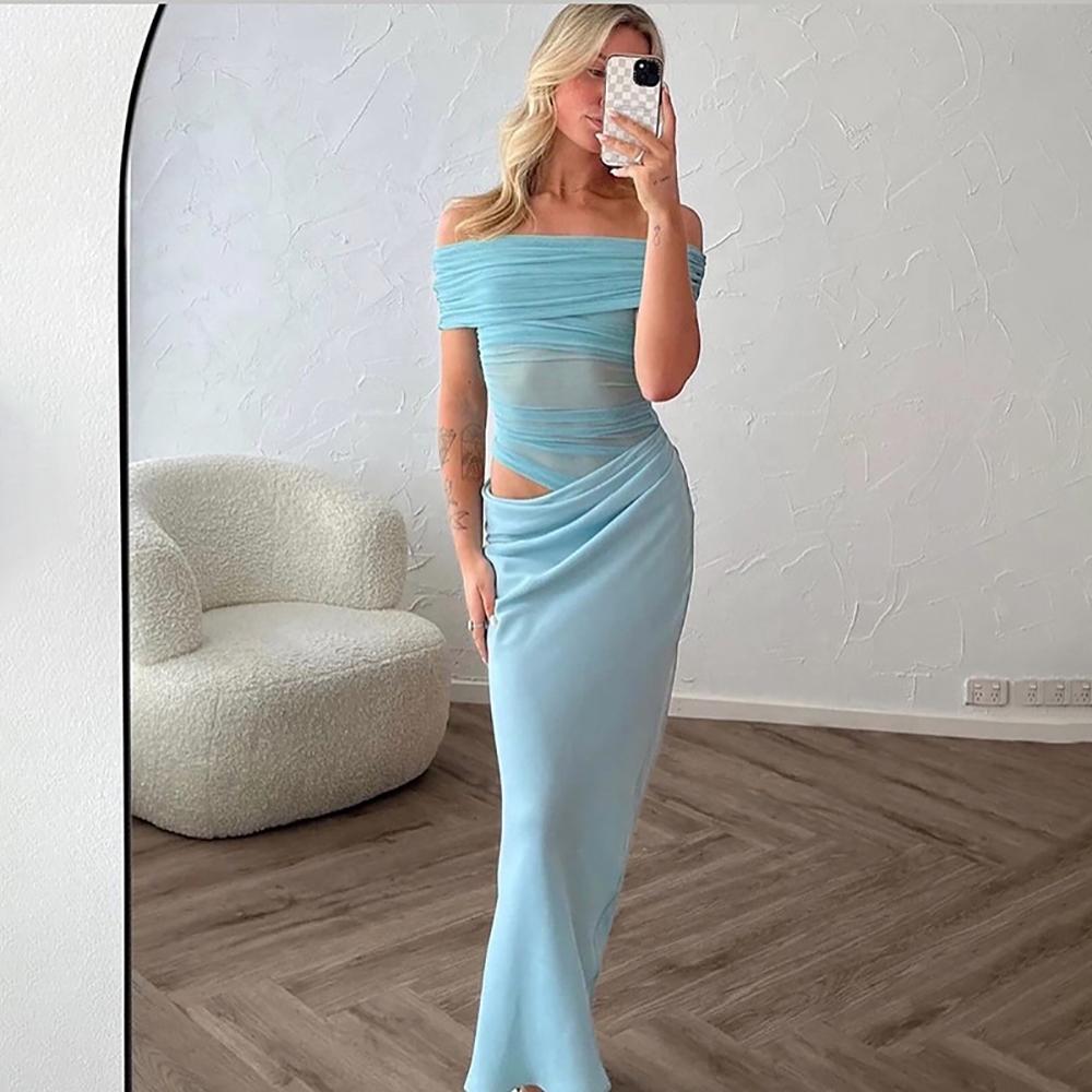 Off-Shoulder Fit & Flare Maxi Dress