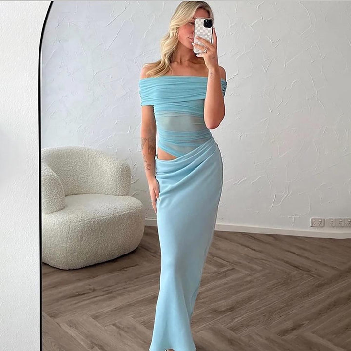 Off-Shoulder Fit & Flare Maxi Dress
