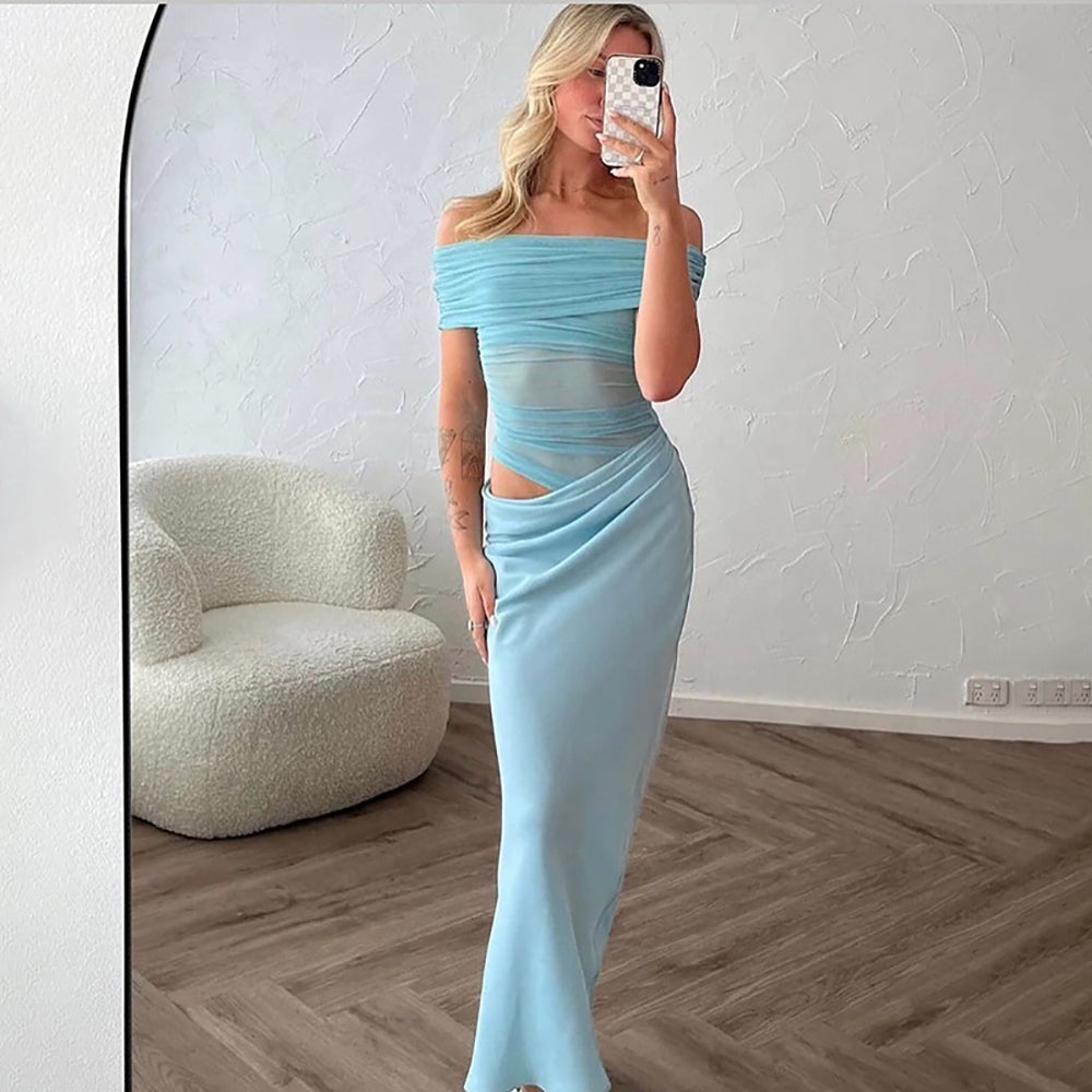 Off-Shoulder Fit & Flare Maxi Dress