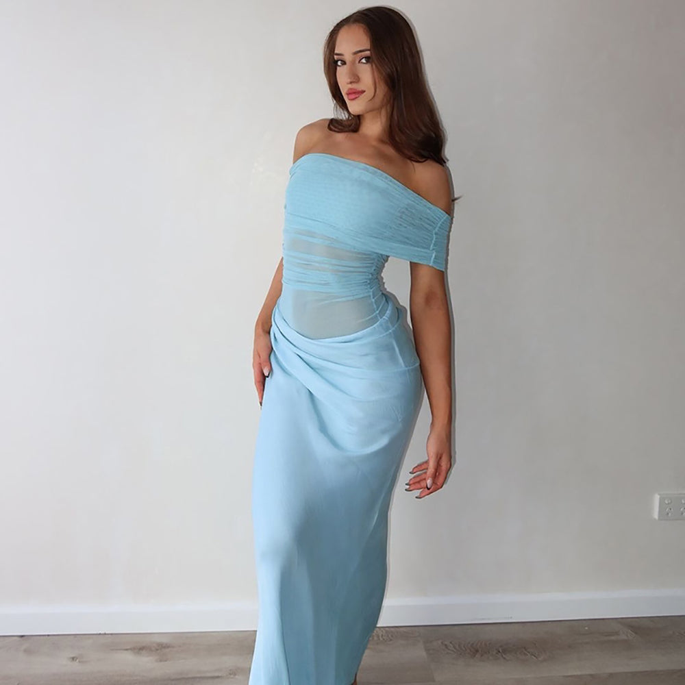 Off-Shoulder Fit & Flare Maxi Dress