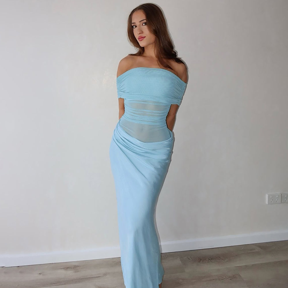 Off-Shoulder Fit & Flare Maxi Dress