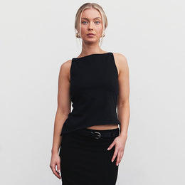 Black Boat Neck Cut Out Top