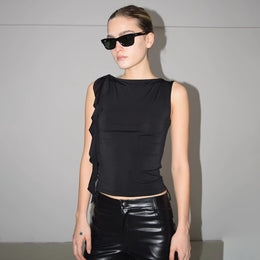 Women Solid Boat Neck Polyester Top