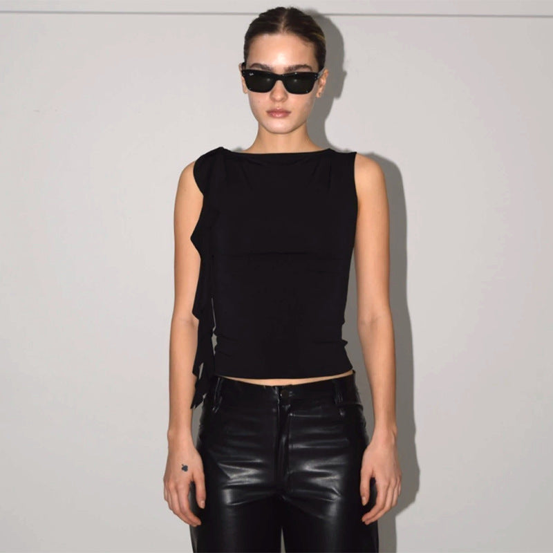 Women Solid Boat Neck Polyester Top