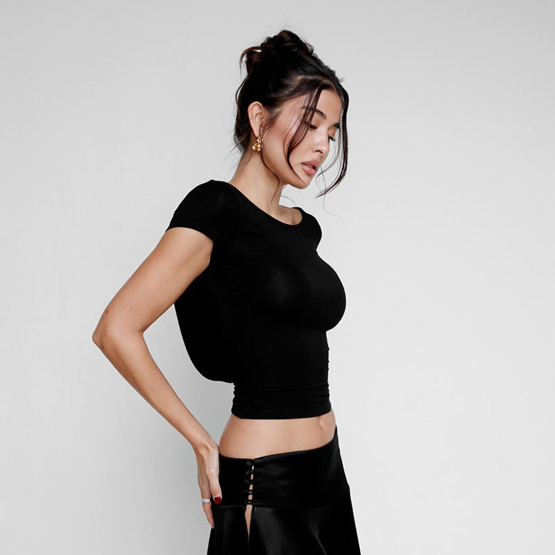 Women Solid Round Neck Polyester Top