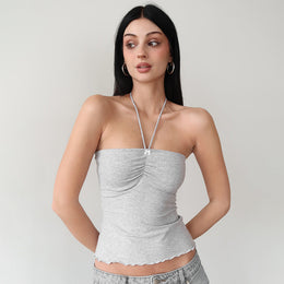 Striped Halter Neck Tube Crop Top