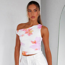 Women Floral Printed One Shoulder Top