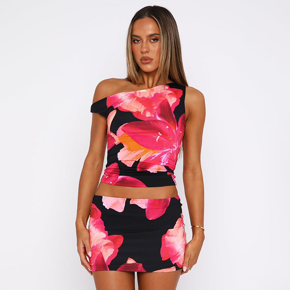 Women Floral Printed One Shoulder Top