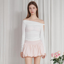 Women Slit Sleeve Gathered Regular Crop Top