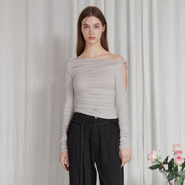 Off-Shoulder Slit Sleeve Crop Top