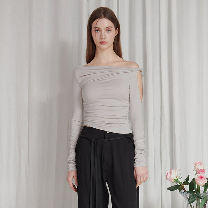 Off-Shoulder Slit Sleeve Crop Top